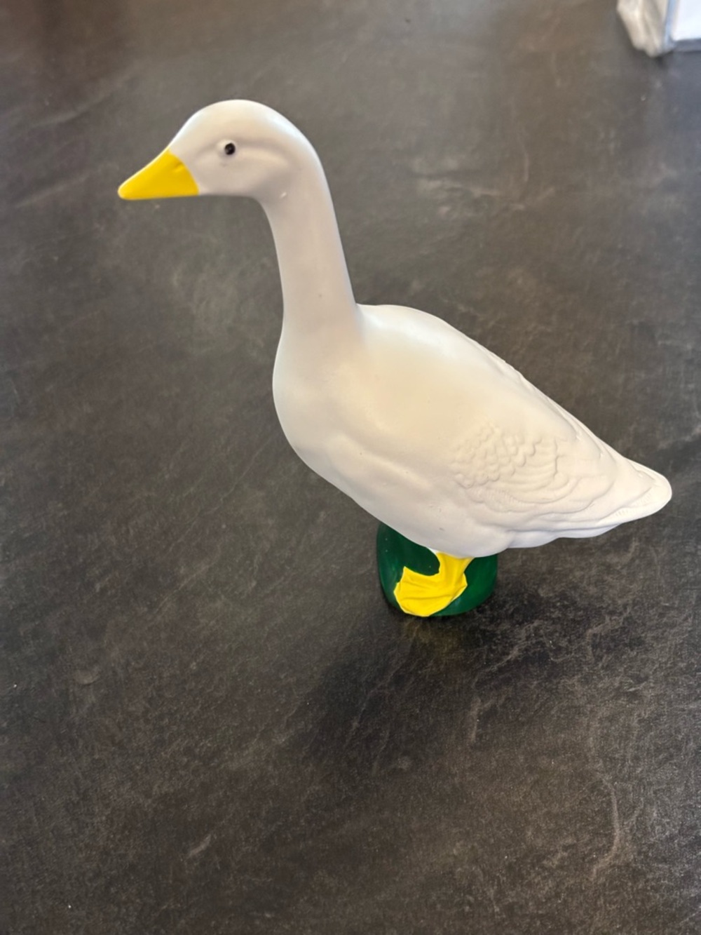 White Ceramic Goose Figurine with Yellow Beak